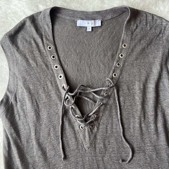 Like New🖤 IRO Sz S Tissa Lace Up Slub Linen Stone Grey Relaxed Sleeveless Top - Picture 7 of 12